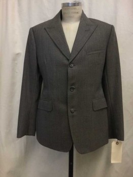 Mens, 1930s Vintage, Suit, Jacket, TIMOTHY EVEREST, Brown, Wool, Heathered, Stripes, 40S, Made To Order, Peaked Lapel, 3 Buttons,  3 Pockets,