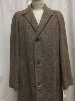 Mens, Coat, WESTCHESTER, Brown, Wool, Tweed, 40, Rust/ Cream/ Chocolate Speckles, 3 Buttons,  Collar Attached, Notched Lapel, 2 Buttons, 1950's