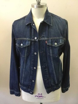 Mens, Jean Jacket, LEVI'S, Denim Blue, Cotton, XL, Button Front, Long Sleeves, Collar Attached, 4 Pockets, Back Waist Tabs
