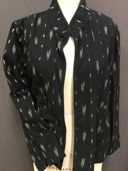 EILEEN FISHER, Black, Cream, Cotton, Abstract , Black W/cream Line/abstract, Stand Collar Attached and Open Front  W/solid Black Trim, Long Sleeves, 2 Slant Pockets