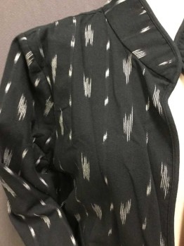 EILEEN FISHER, Black, Cream, Cotton, Abstract , Black W/cream Line/abstract, Stand Collar Attached and Open Front  W/solid Black Trim, Long Sleeves, 2 Slant Pockets