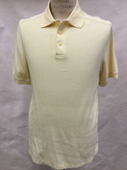 NORDSTROM, Yellow, Cotton, Solid, Yellow, Collar Attached, 3 Button Front, Short Sleeves,