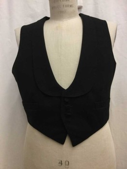 Mens, 1930s Vintage, Formal Pc 3, NL, Black, Wool, Solid, 34/31, Vest - Button Front, Shawl Lapel,