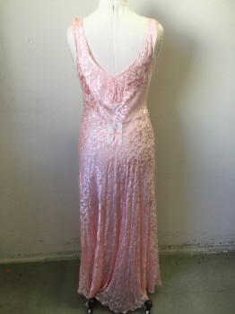 Womens, Negligee, MARY GREEN, Pink, Silk, Rayon, Floral, L, Silk Floral Burnout, Surplice Pleated Top, Sleeveless, Floor Length Hem, Shoulder Self Fabric Pleated Embellishment