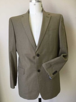 TOMMY HILFIGER, Taupe, Synthetic, Heathered, 2 Button Single Breasted, 1 Welt Pocket, 2 Pockets with Flaps, 2 Slits at Back