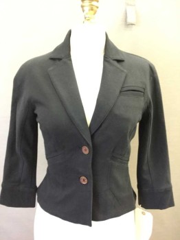 DVF, Black, Cotton, Polyester, Solid, Knit, Single Breasted, 2 Buttons,  3/4 Sleeves, Notched Lapel, Collar Attached,  3 Pockets, Dolman Upper Sleeve