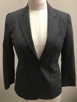 THEORY, Charcoal Gray, Wool, Lycra, Solid, Single Breasted, 1 Button, 3 Pockets,