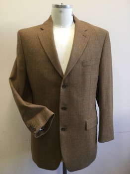 MICHAEL KORS, Lt Brown, Brown, Gray, Wool, Acetate, Plaid, 3 Button Single Breasted, Notched Lapel, 2 Pockets with Flaps, 1 Welt Pocket. 2 Slits at Back