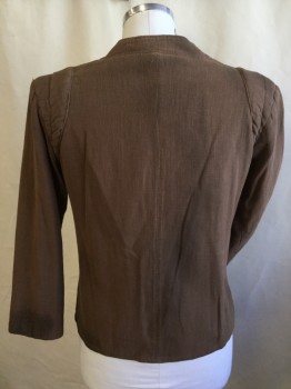 Mens, Jacket, N/L, Brown, Cotton, Polyester, Solid, M, (AGED) Shinny Brown Lining, Mandarin/Nehru Collar, Wrap Around with 1 Brass Snap Button, 2 Wedges Pad at Shoulder, Long Sleeves, 1 Large Pocket with Matching Brass Snap Button