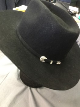 BRIXTON, Black, Wool, Solid, Silver Filigried Mini Belt Buckle Hat Band