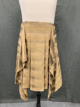 Mens, Historical Fiction Skirt, MTO, Gold, Silk, Stripes - Horizontal , W 33, Egyptian, Self Striped Silk, Wrap Skirt, Pleated with Draped Panels Stitched Down Front, Velcro and Hook & Eye Closure