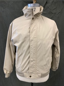 PACIFIC TRAIL, Tan Brown, Poly/Cotton, Solid, Zip/Snap Front, Stand Collar with Ribbed Knit Interior, Long Sleeves, Chest Seam, Ribbed Knit Waistband/Cuff
