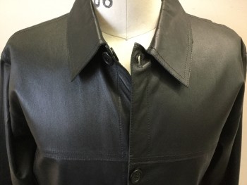 CLAUDE LAMONT, Black, Leather, Suede, Solid, Reversible, Leather/suede, Button Front, Collar Attached, 2 Pockets,