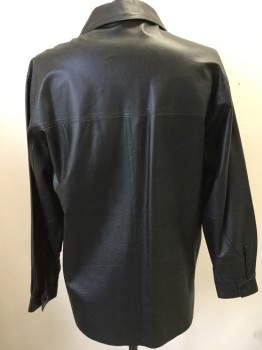 CLAUDE LAMONT, Black, Leather, Suede, Solid, Reversible, Leather/suede, Button Front, Collar Attached, 2 Pockets,