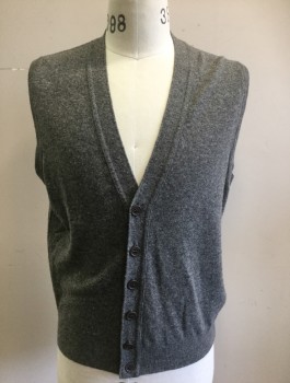 UN. COLORS BENETTON, Gray, Wool, Solid, Knit, 6 Button Front, V-neck