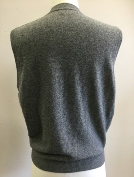 UN. COLORS BENETTON, Gray, Wool, Solid, Knit, 6 Button Front, V-neck