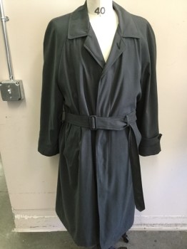 BILL BLASS, Moss Green, Acrylic, Wool, Solid, Single Breasted, Collar Attached, 2 Pockets, Self Belt, Removable Liner, 2PC