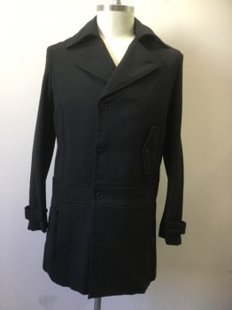 ALEXANDRE HERCHOVITC, Black, Wool, Solid, Collar Attached, Notched Lapel, Single Breasted, Button Front, 3 Pockets,