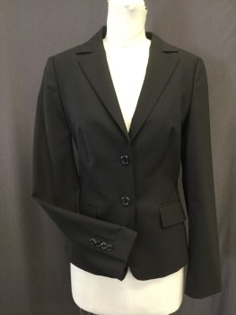 BOSS, Dk Brown, Wool, Spandex, Solid, Stretch Wool Blazer, 2 Button Single Breasted, Notched Lapel, 2 Pockets with Flaps