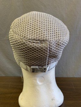 Unisex, Sci-Fi/Fantasy Hat, N/L MTO, Gray, Synthetic, Solid, Textured Material with Honeycomb Like Holes/Circles, Pillbox Cylindrical Shape, Unstructured, Plastic Buckle in Back