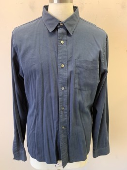 Mens, Casual Shirt, BUCK MASON, Navy Blue, Cotton, Rayon, Solid, L, Long Sleeves, Button Front, 7 Buttons, Chest Pocket, Button Cuffs, Back Box Pleat