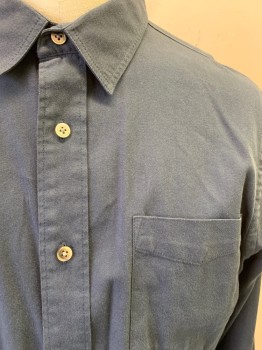 Mens, Casual Shirt, BUCK MASON, Navy Blue, Cotton, Rayon, Solid, L, Long Sleeves, Button Front, 7 Buttons, Chest Pocket, Button Cuffs, Back Box Pleat