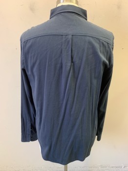 BUCK MASON, Navy Blue, Cotton, Rayon, Solid, Long Sleeves, Button Front, 7 Buttons, Chest Pocket, Button Cuffs, Back Box Pleat