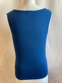 Womens, Top, TALBOTS, Indigo Blue, Rayon, Lyocell, Solid, S, Scoop Neck, Draping at Bust, Sleeveless, Pleated Shoulders