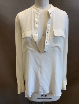 MADEWELL, Cream, Silk, Solid, Chiffon, L/S, Round Neck, Has Silver Grommets for Laces at Front (Missing Laces), 2 Pockets