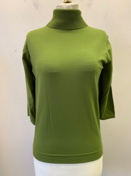 Womens, Top, SWITCH MATES, Pea Green, Rayon, B :34, Turtleneck, 1/4 Zip Back, Ribbed Neck, 3/4 Sleeve