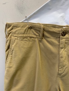 GAP, Khaki Brown, Cotton, Spandex, Solid, Mid Rise, Straight Leg, Zip Fly, 5 Pockets Including Watch Pocket, Belt Loops