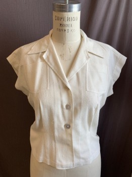 Womens, Top, NL, Off White, Linen, Solid, W32, B36, Sleeveless Short Sleeves, Button Front, 2 Patch Pockets, Slubs