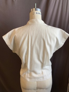 NL, Off White, Linen, Solid, Sleeveless Short Sleeves, Button Front, 2 Patch Pockets, Slubs