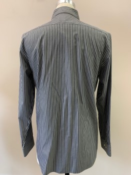 BANANA REPUBLIC, Charcoal Gray, White, Cotton, Stripes - Vertical , L/S, Button Front, Collar Attached,