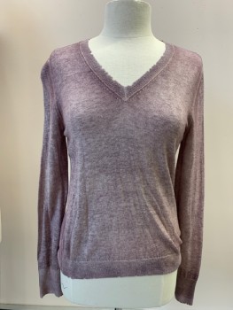 AVANT TOI, Dusty Purple, Wool, Cashmere, Solid, L/S, Distressed V-N, Mottled