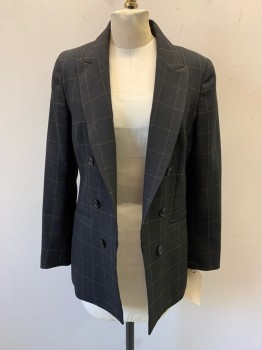 BAR III, Black, Lt Brown, Polyester, Viscose, Check , Double Breasted Open Front, Peaked Lapel, 2 Faux Pockets
