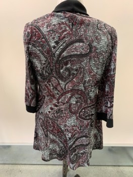 R&M RICHARDS, Black, White, Wine Red, Polyester, Spandex, Solid, Paisley/Swirls, Open Front, Cardigan