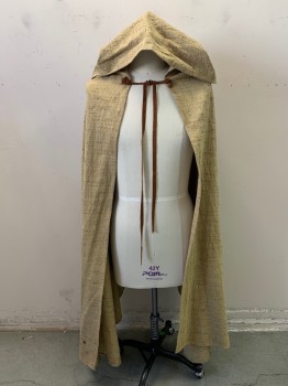 Unisex, Historical Fiction Cape, MTO, Dk Beige, Cotton, Solid, Speckled, O/S, Hood Attached, Brown Ties at Hood, Brown Specks