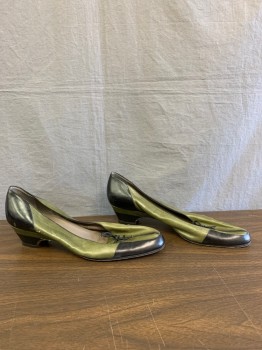 Womens, Shoes, RESI HEMMERER , Olive Green, Black, Leather, Color Blocking, 10, Low Black Heel, Thin Bow