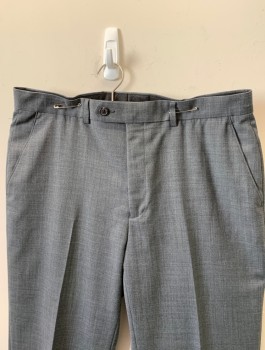 RALPH LAUREN, Gray, Wool, Polyester, Solid, Flat Front, Button Tab, Zip Fly, 4 Pockets, Belt Loops
