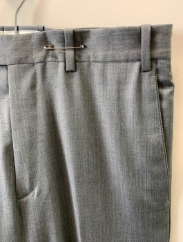 BRITCHES, Lt Gray, Gray, Wool, 2 Color Weave, Zip Front, Button Closure, F.F, 4 Pockets, Creased