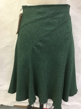 PETRO ZILLA, Moss Green, Multi-color, Wool, Tweed, No Waistband, Side Zipper, Nicely Draped Gores