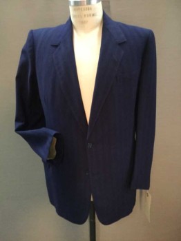 Mens, Suit, Jacket, 1890s-1910s, Navy Blue, Red, Lt Blue, Wool, Stripes - Vertical , 40R, 2 Buttons,  Notched Lapel, 3 Pockets, Two with Flaps,