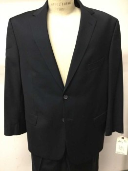 Mens, Suit, Jacket, Malibu/ Savile Row, Navy Blue, Wool, Solid, 44R, 2 Buttons,  Single Breasted, 3 Pockets, Notched Lapel,