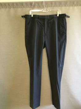 RALPH LAUREN, Black, White, Wool, Rayon, Stripes - Pin, Second Pair Of Pants In 3pc Package. Flat Front, Adjustable Waistband