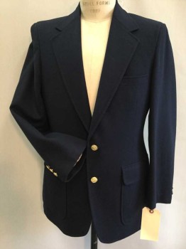 BULLOCKS, Navy Blue, Wool, Solid, 3 Pockets, 2 Buttons,  Notched Lapel,