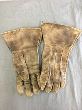 Unisex, Sci-Fi/Fantasy Gloves, N/L, Lt Brown, Beige, Leather, Aged Leather, Gauntlet Style