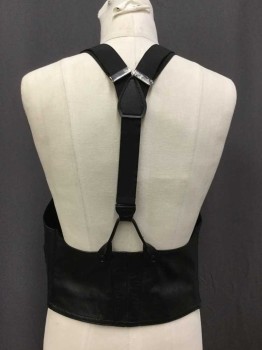 Womens, Leather Vest, Kookie, Black, Leather, Large, Button Front, Suspender Strap Vest, Welt Pockets, Halter Style, Adjustable Straps, Black Plastic Buttons
