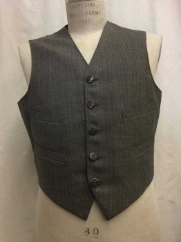 Mens, 1930s Vintage, Suit, Vest, TIMOTHY EVEREST, Brown, Wool, Heathered, Stripes, 40, Button Front, 4 Pockets