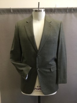 MICHAEL RYAN, Olive Green, Forest Green, Brown, Wool, Viscose, Houndstooth, 2 Button Single Breasted, Notched Lapel, 2 Pockets with Flaps, 1 Welt Pocket